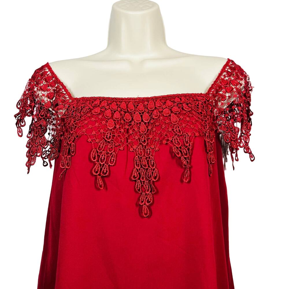 Tobi Lace Trim Tunic Off Shoulder Cranberry Red - S